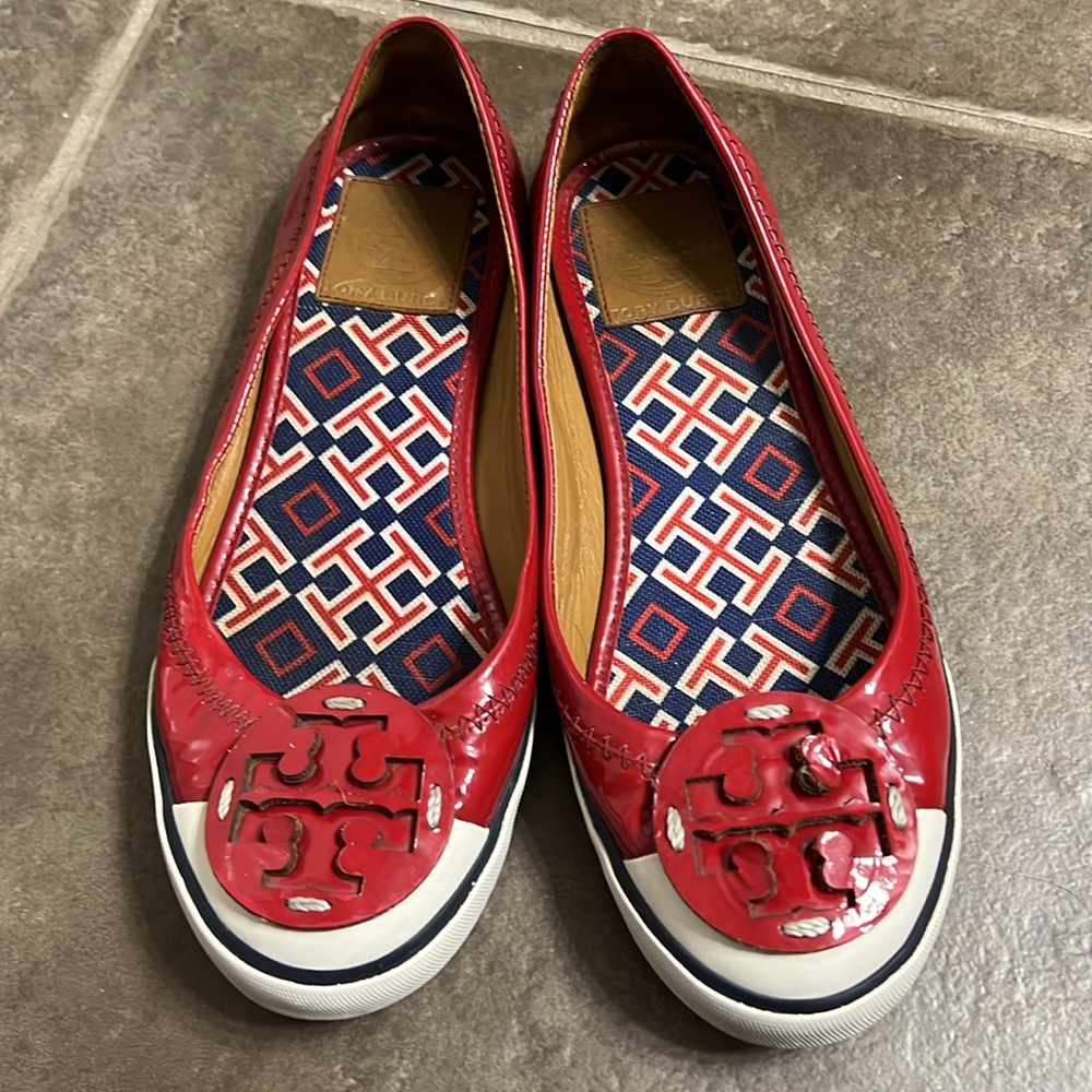 Red Tory Burch slip on shoes